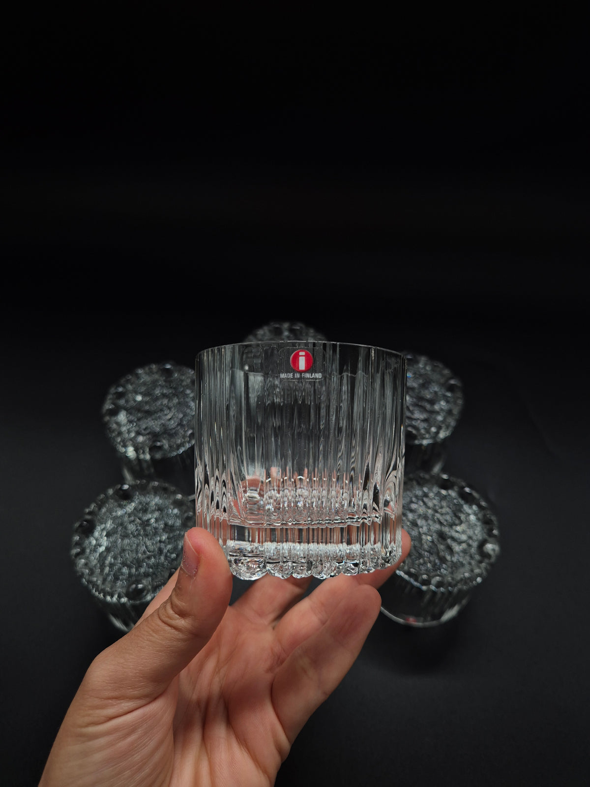 Set of Six vintage Iittala Rihla Glass Tumblers by Valto Kokko, Finnish Design, 1980s