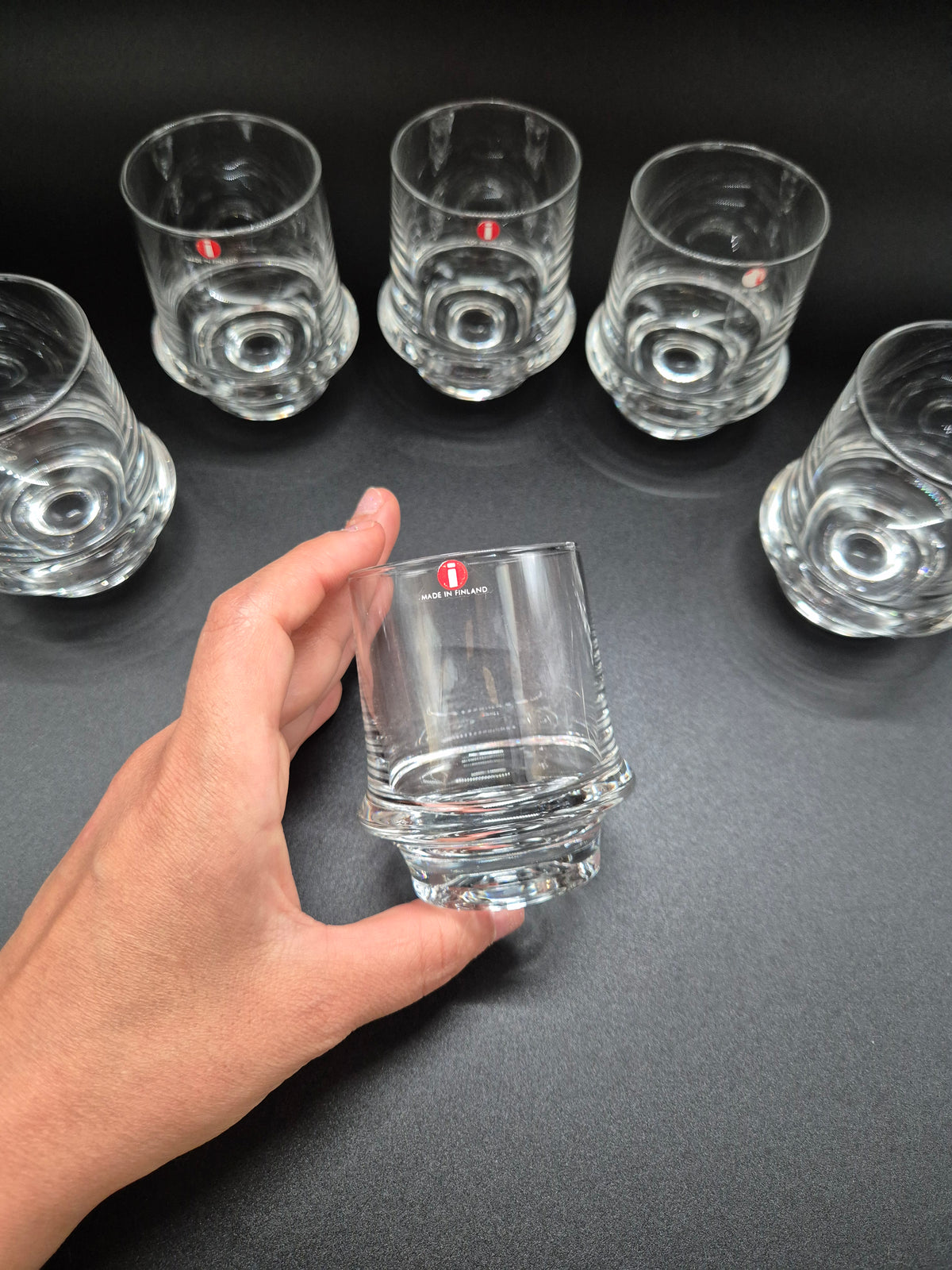Set of 6 vintage Iittala Marski Glasses by Tapio Wirkkala, Finnish Mid-Century Modern Glassware