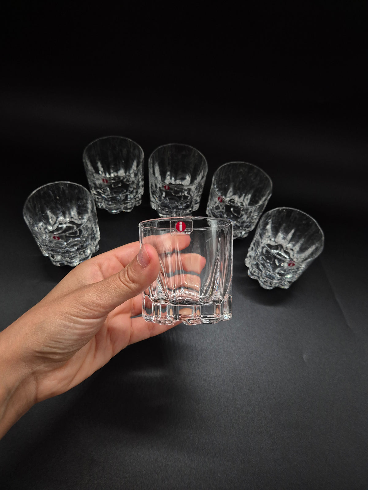 Set of 6 Iittala Jussi Whisky Glasses by Tapio Wirkkala, Finnish Glassware, 1976–1977