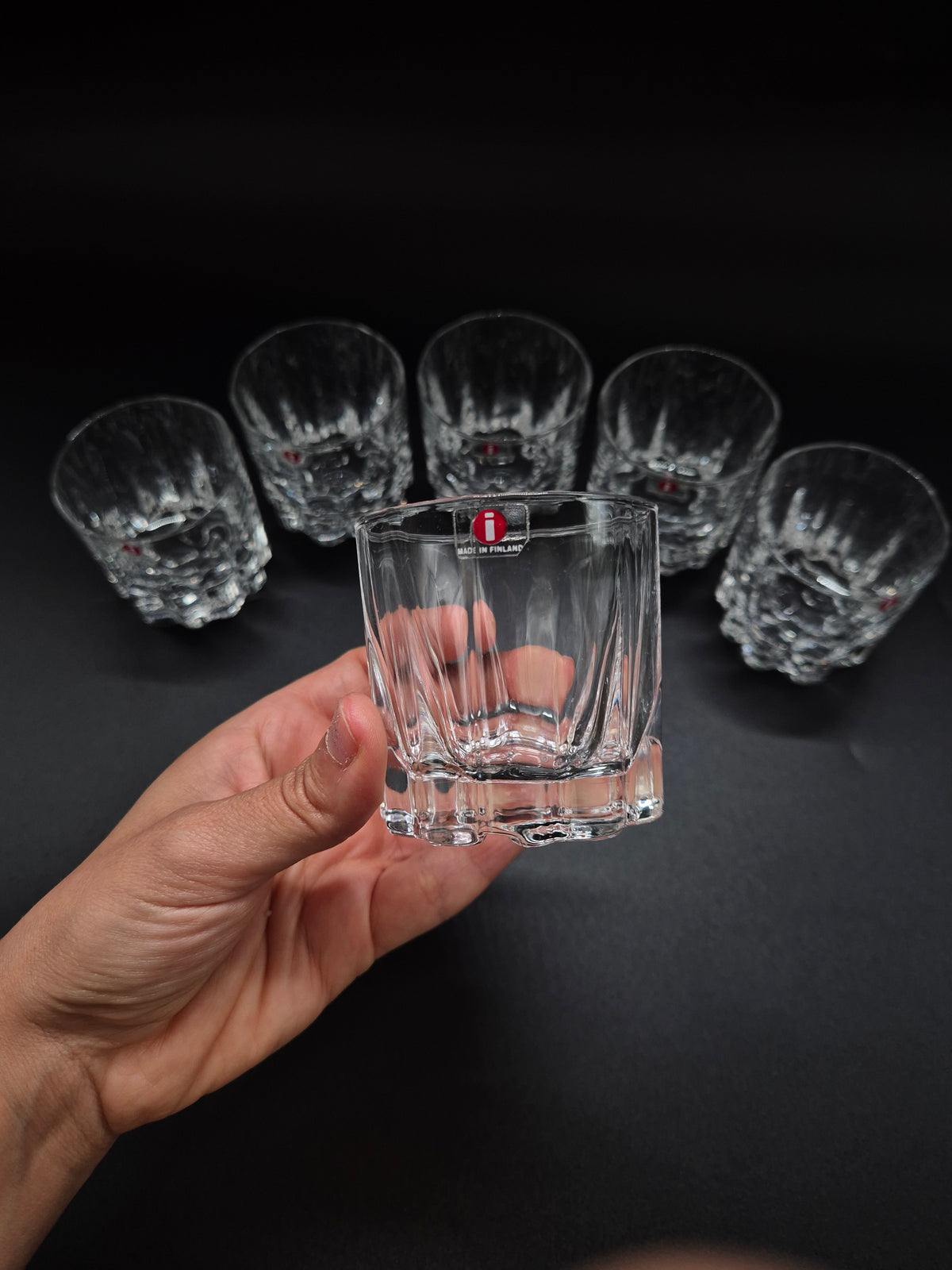 Set of 6 Iittala Jussi Whisky Glasses by Tapio Wirkkala, Finnish Glassware, 1976–1977
