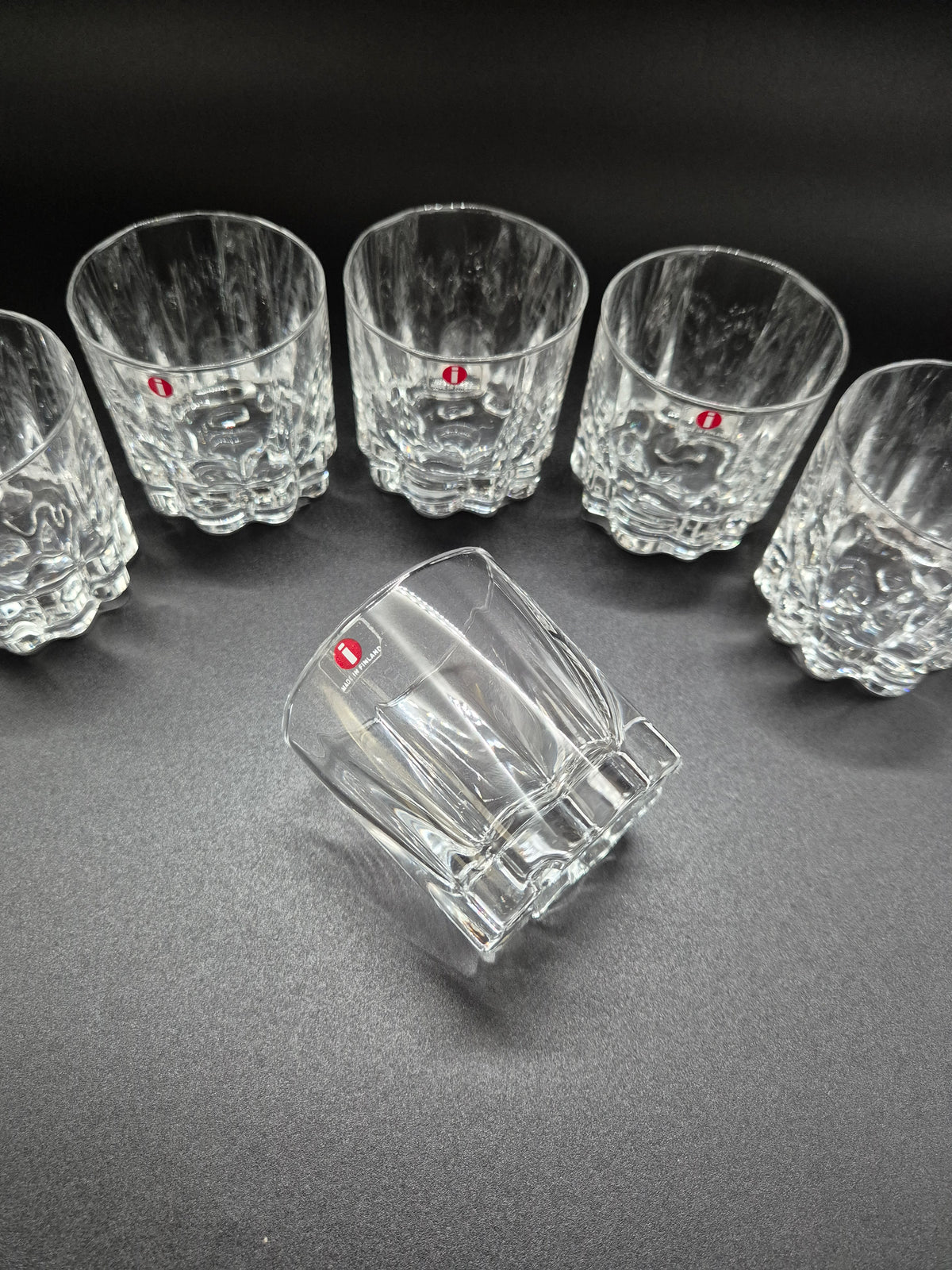 Set of 6 Iittala Jussi Whisky Glasses by Tapio Wirkkala, Finnish Glassware, 1976–1977