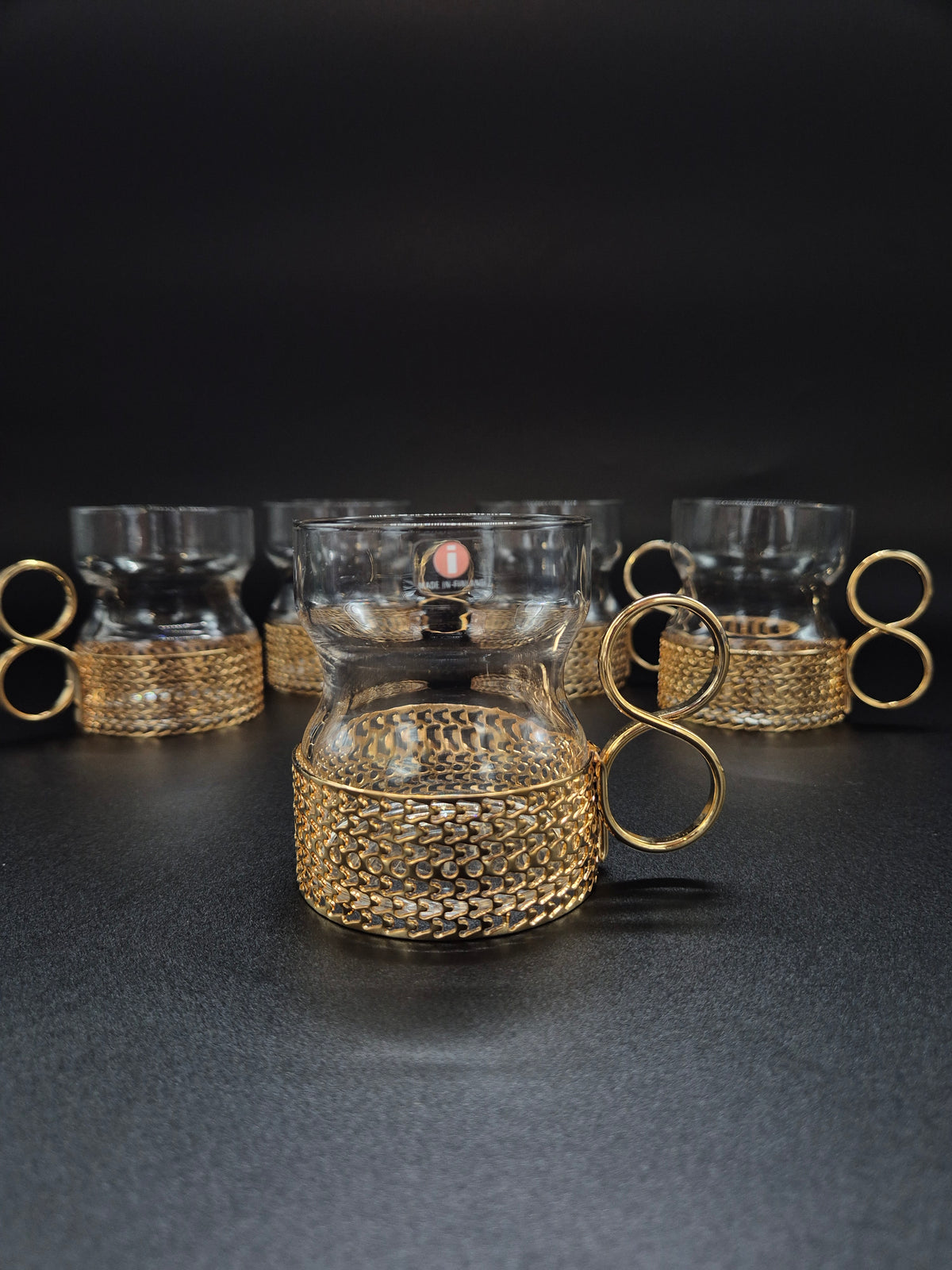Set of 5 vintage Iittala Tsaikka Gold Tea Glasses, Timo Sarpaneva Finnish Design