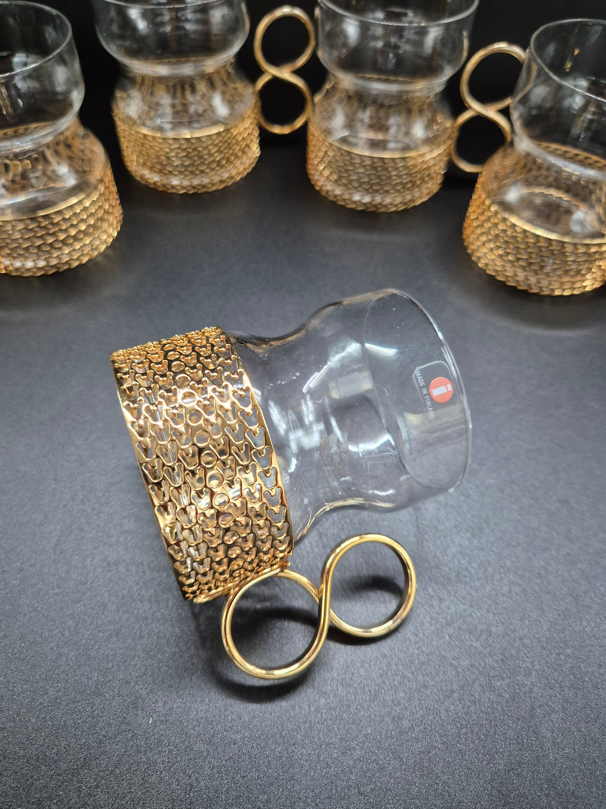 Set of 5 vintage Iittala Tsaikka Gold Tea Glasses, Timo Sarpaneva Finnish Design