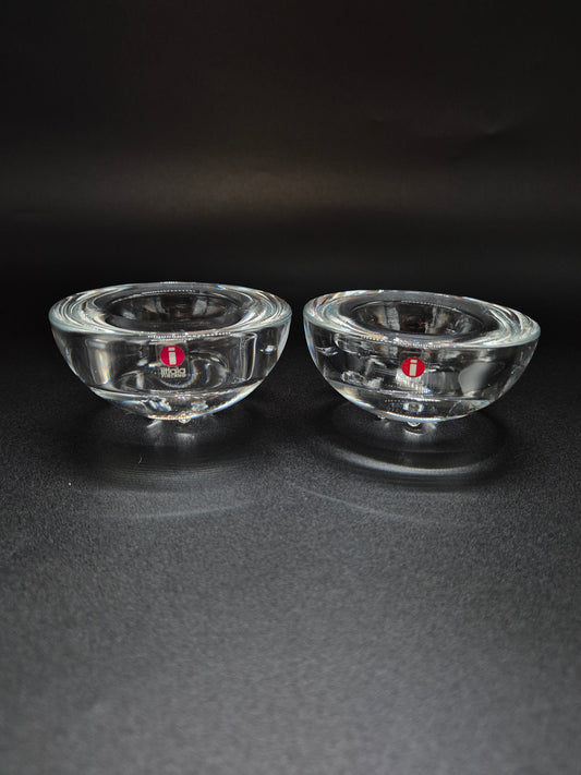 Set of 2 Iittala Ballo Votive Candle Holders, Clear Glass, Finnish Design