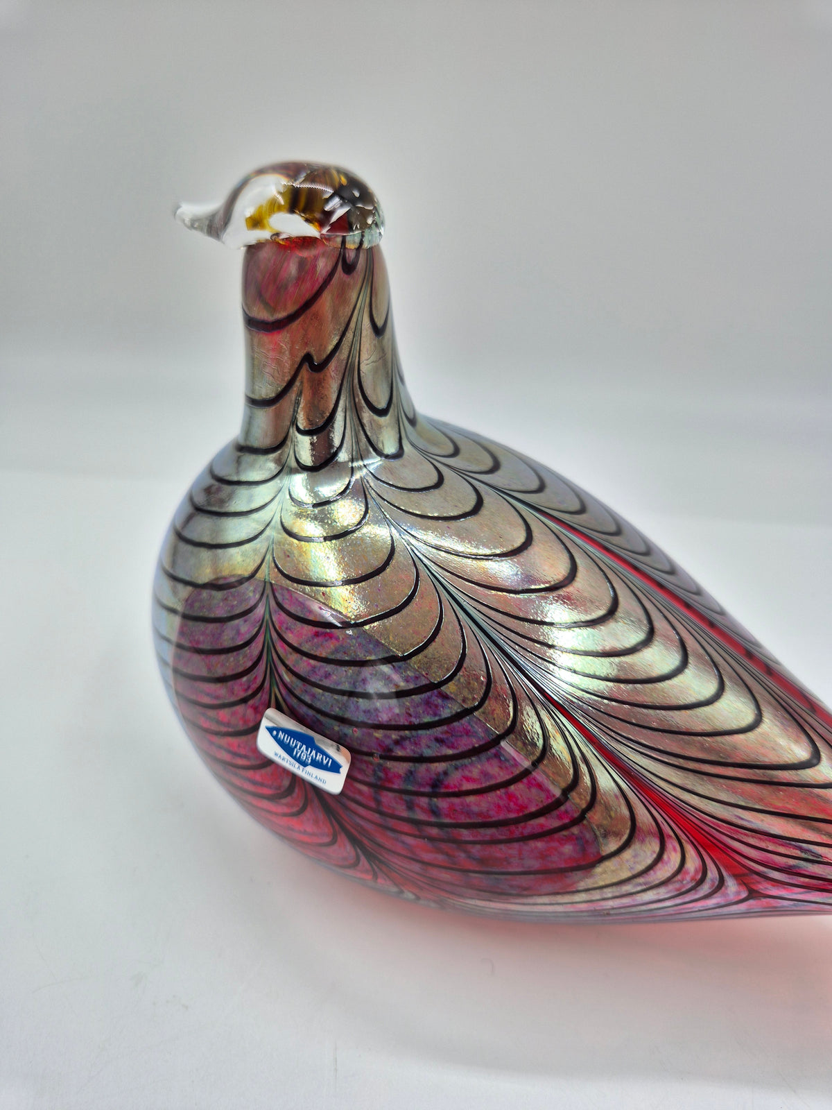 Vintage Oiva Toikka Iittala Glass Bird, Wine Red Iridescent Finnish Art Glass Sculpture, Nuutajärvi Scandinavian Design