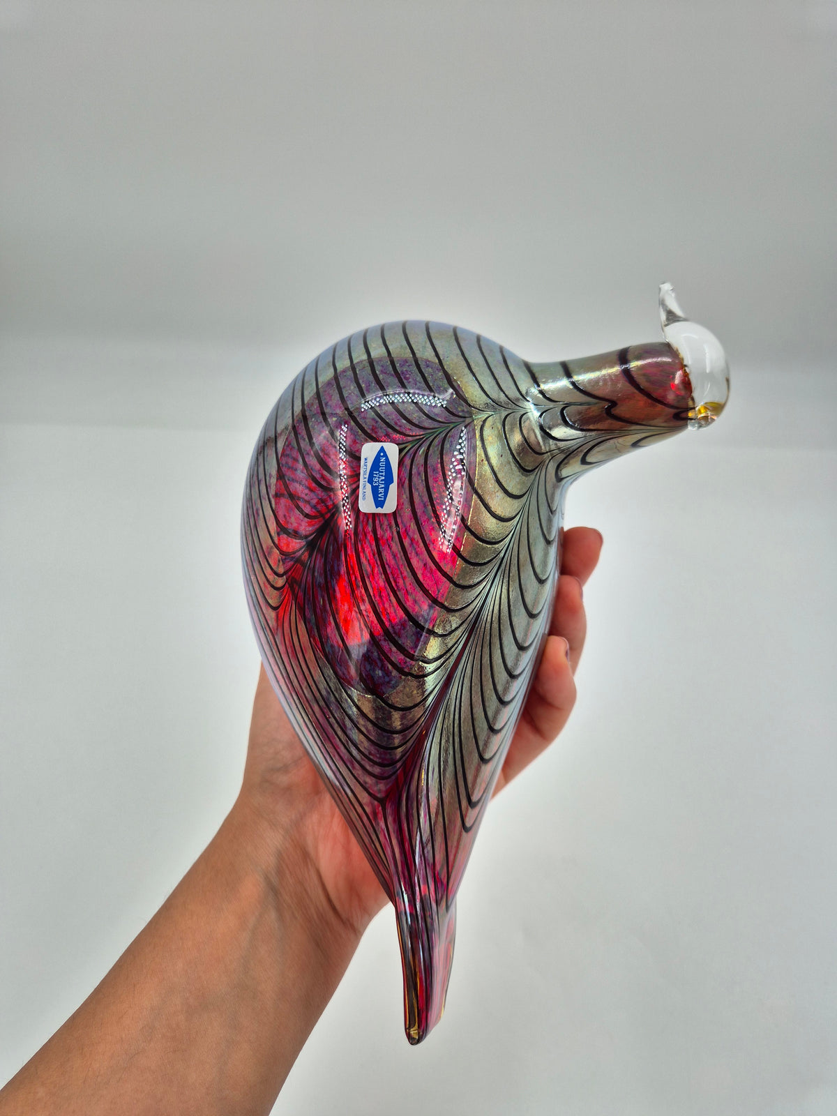 Vintage Oiva Toikka Iittala Glass Bird, Wine Red Iridescent Finnish Art Glass Sculpture, Nuutajärvi Scandinavian Design