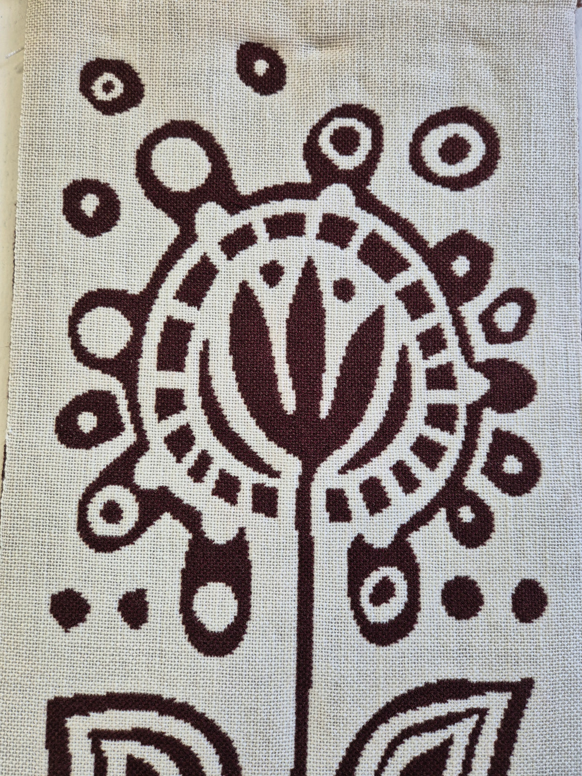 Finnish Täkänä Wall Hanging, Brown Cream Folk Art Textile, Nordic Botanical Wall Decor, 43 × 132 cm
