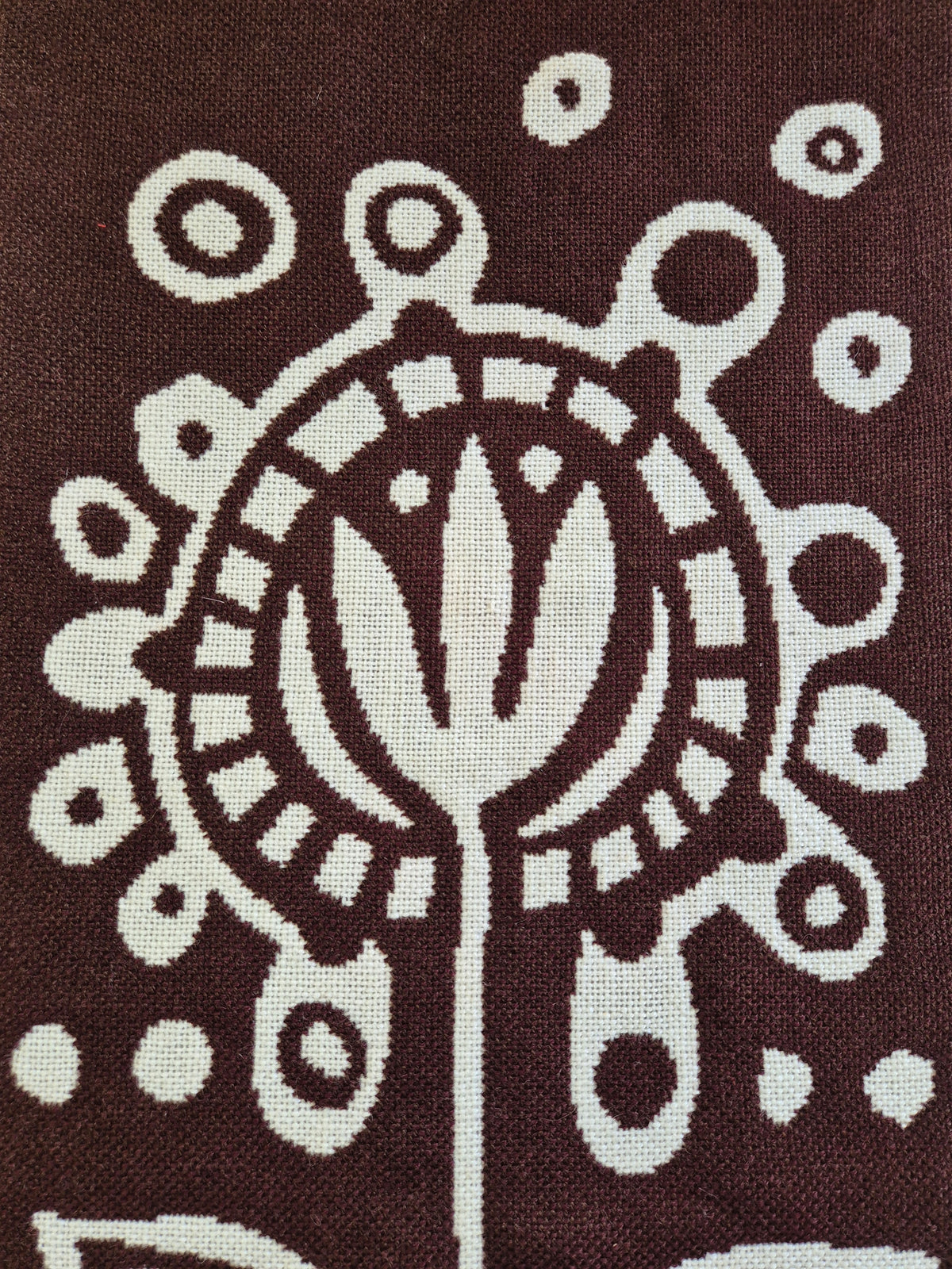 Finnish Täkänä Wall Hanging, Brown Cream Folk Art Textile, Nordic Botanical Wall Decor, 43 × 132 cm