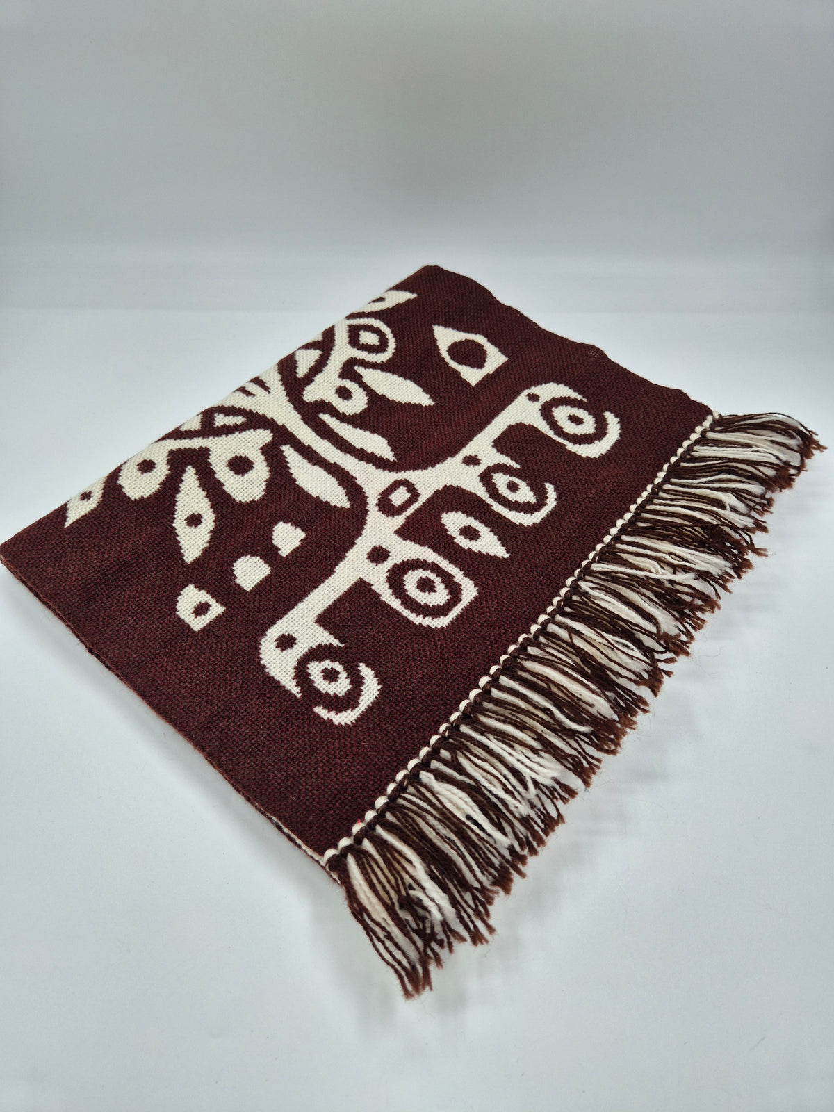 Finnish Täkänä Wall Hanging, Brown Cream Folk Art Textile, Nordic Botanical Wall Decor, 43 × 132 cm