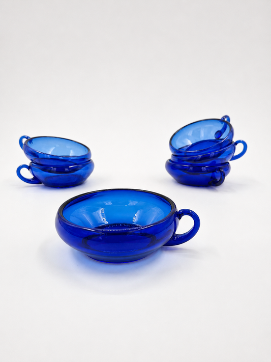 Set of 6 Vintage Kumela Blue Glass Dessert Bowls | Sirkka-Liisa Kumela-Lehtonen | Finnish Art Glass Dessert Cups | 1960s–1970s