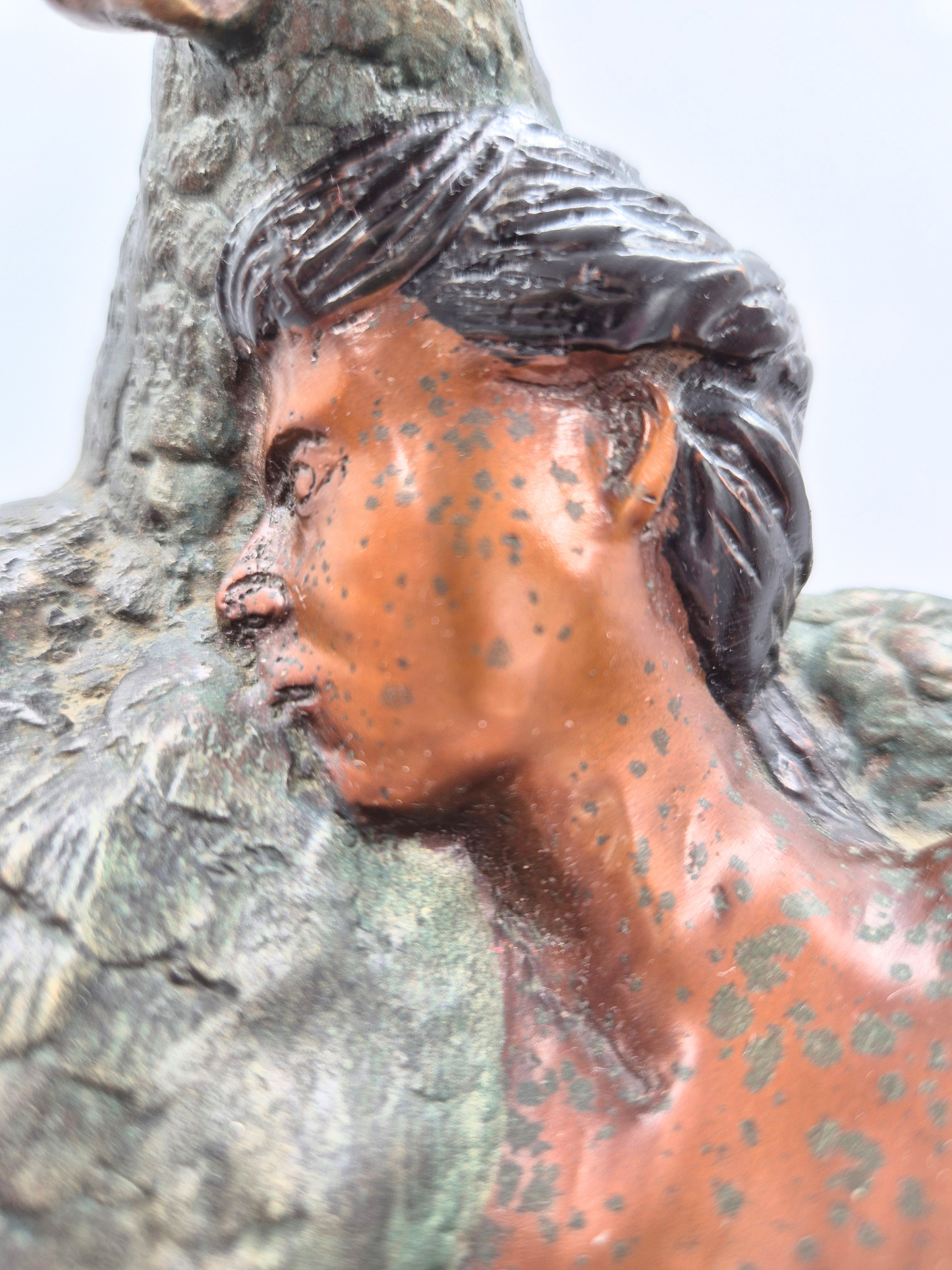 Antique Art Nouveau Bronze Sculpture – Woman with Peacock – 44 cm – Patinated