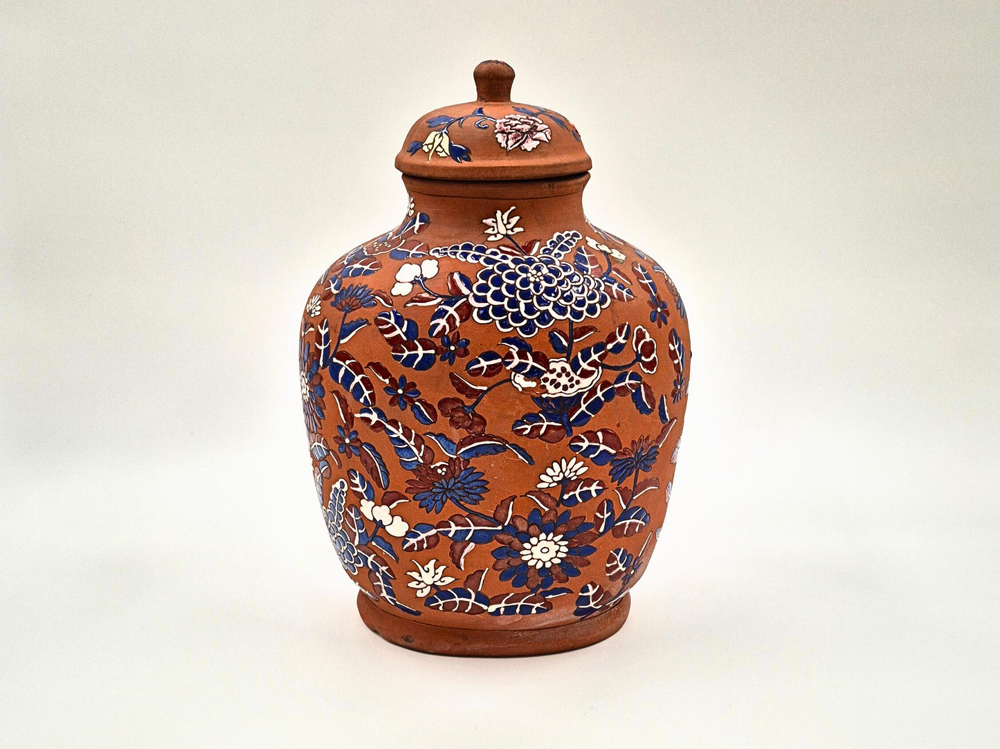 Yixing Zisha Polychrome Foliate Enameled Flower Vase