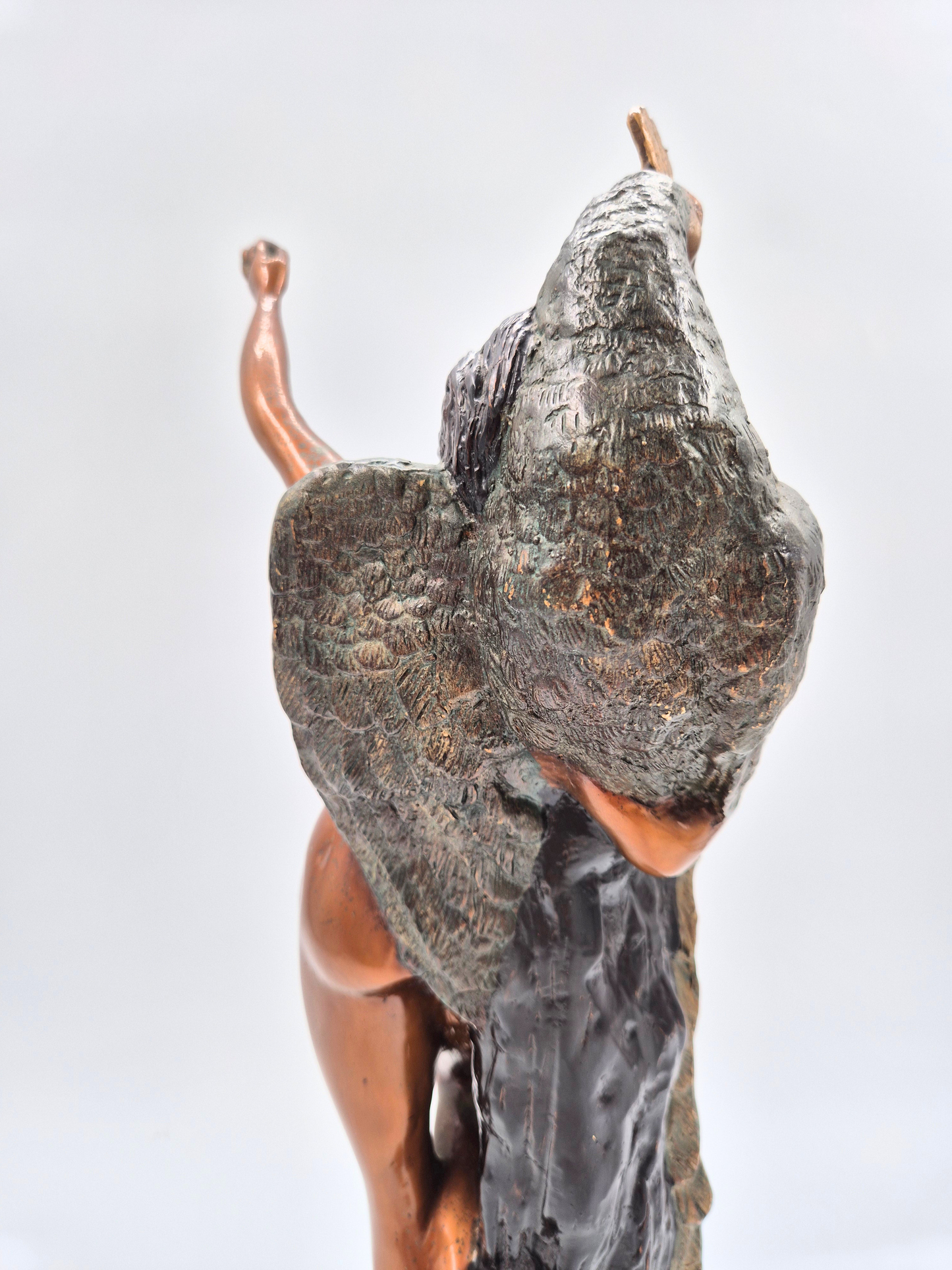 Antique Art Nouveau Bronze Sculpture – Woman with Peacock – 44 cm – Patinated