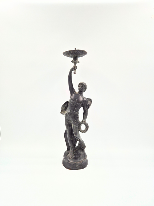 Antique Sculptural Candlestick – Figural Bronze Style – 48 cm – Patinated