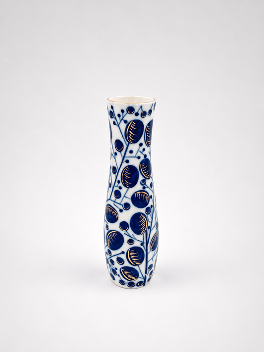Vintage LFZ Lomonosov Porcelain Vase "Plums" by Vladimir Gorodetsky | Cobalt & Gold USSR Vase | 1960s Soviet Design