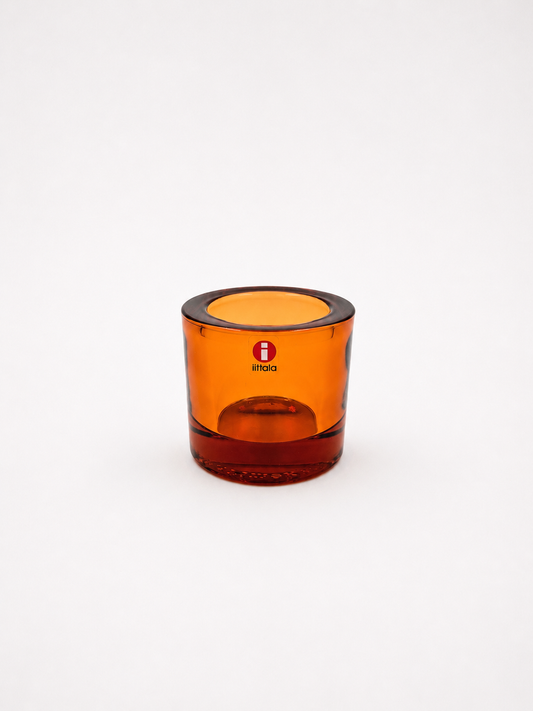 Iittala Kivi Tealight Candle Holder in Pomeranssi (Bitter Orange) | Designed by Heikki Orvola | Finnish Art Glass | Vintage Scandinavian Decor