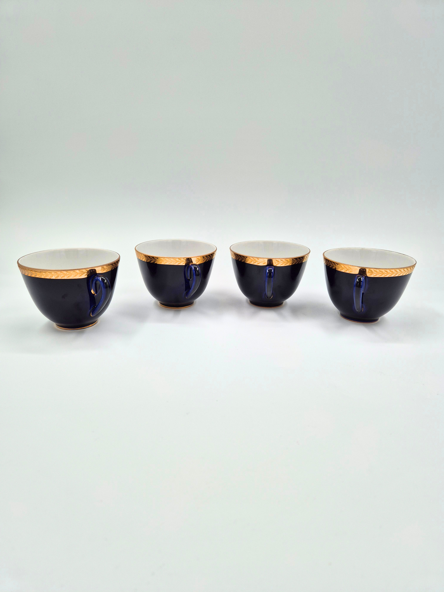 Set of 4 Lomonosov Cobalt Blue Cup & Saucer -  Gold Floral USSR Vintage
