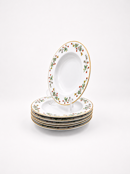 Set of 6 Christineholm Smultron Soup Plates 23 cm | Wild Strawberry Pattern | Scandinavian Tableware