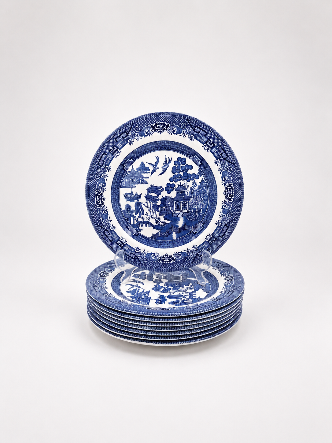 Vintage Blue Willow Dinner Plates by Churchill England, Set of 8