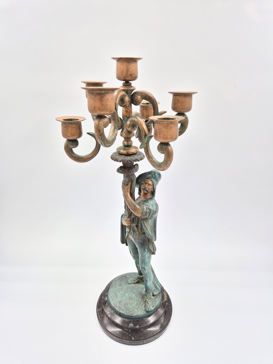 Antique 5-Arm Figural Candelabra – Bronze Style – Sculptural – 48.5 cm – Patinated
