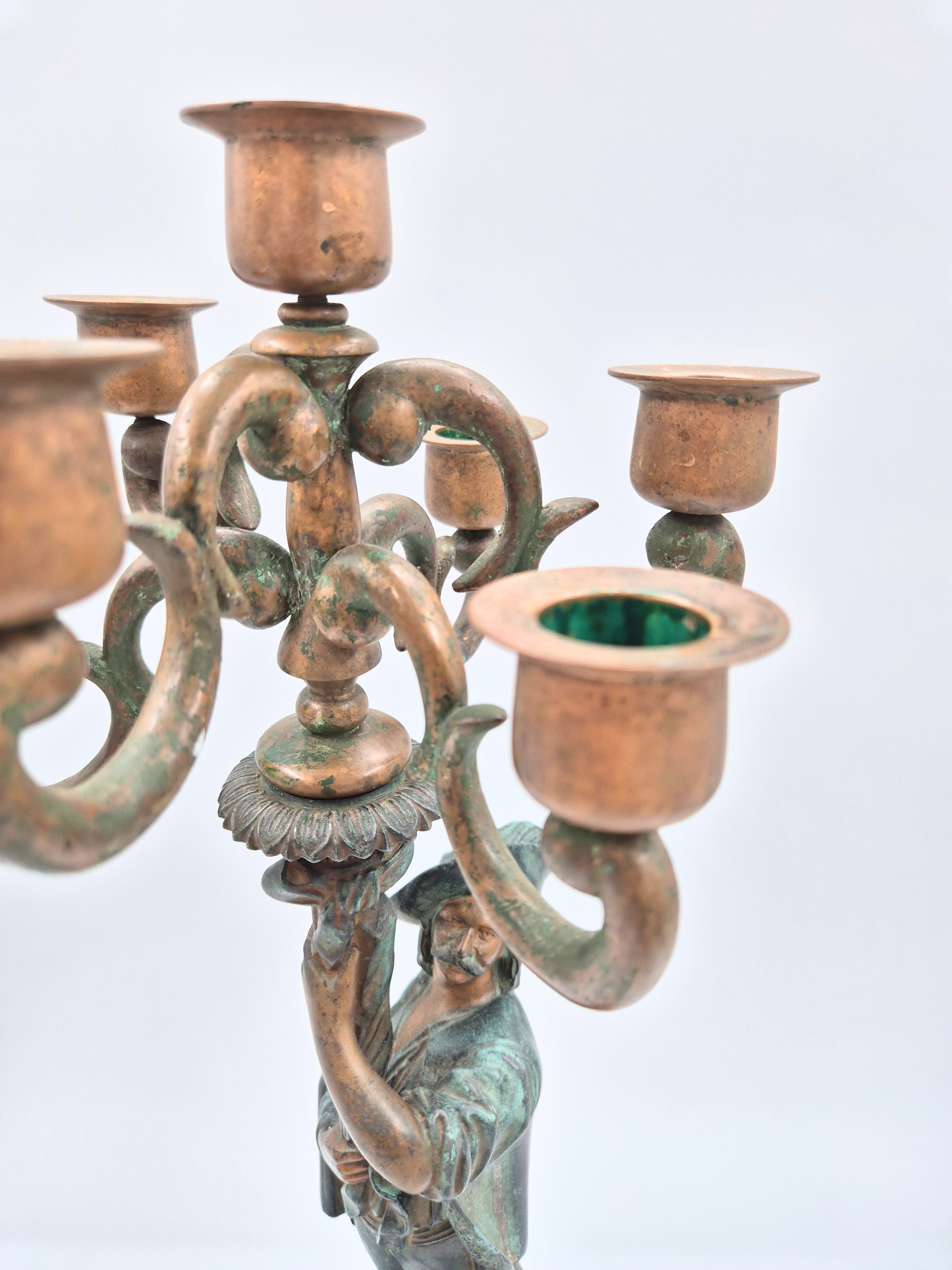 Antique 5-Arm Figural Candelabra – Bronze Style – Sculptural – 48.5 cm – Patinated
