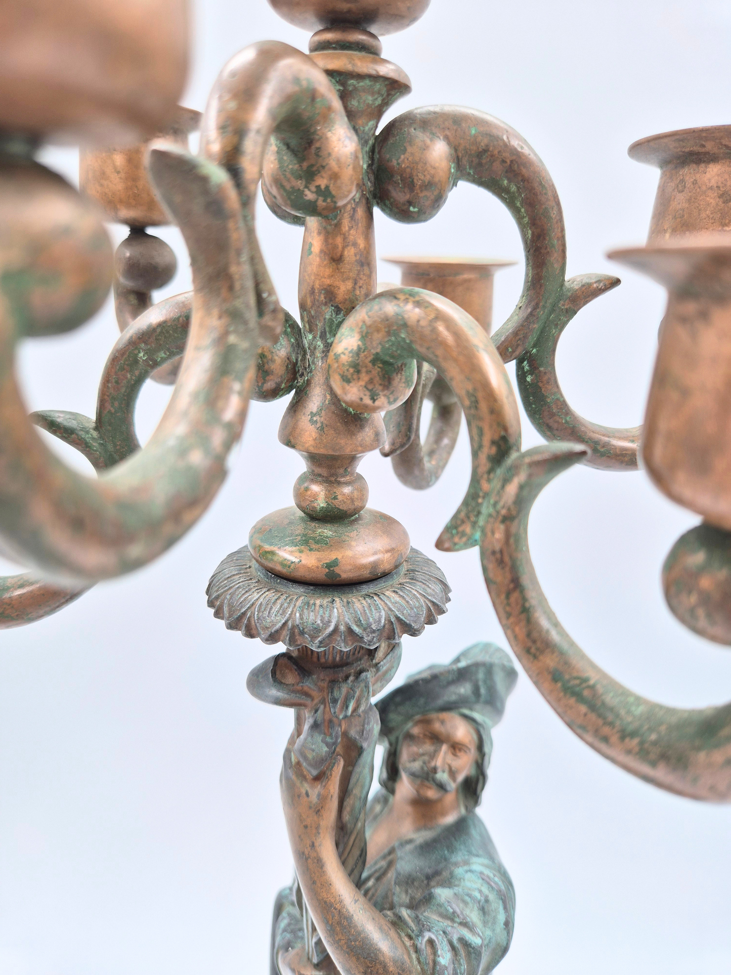 Antique 5-Arm Figural Candelabra – Bronze Style – Sculptural – 48.5 cm – Patinated