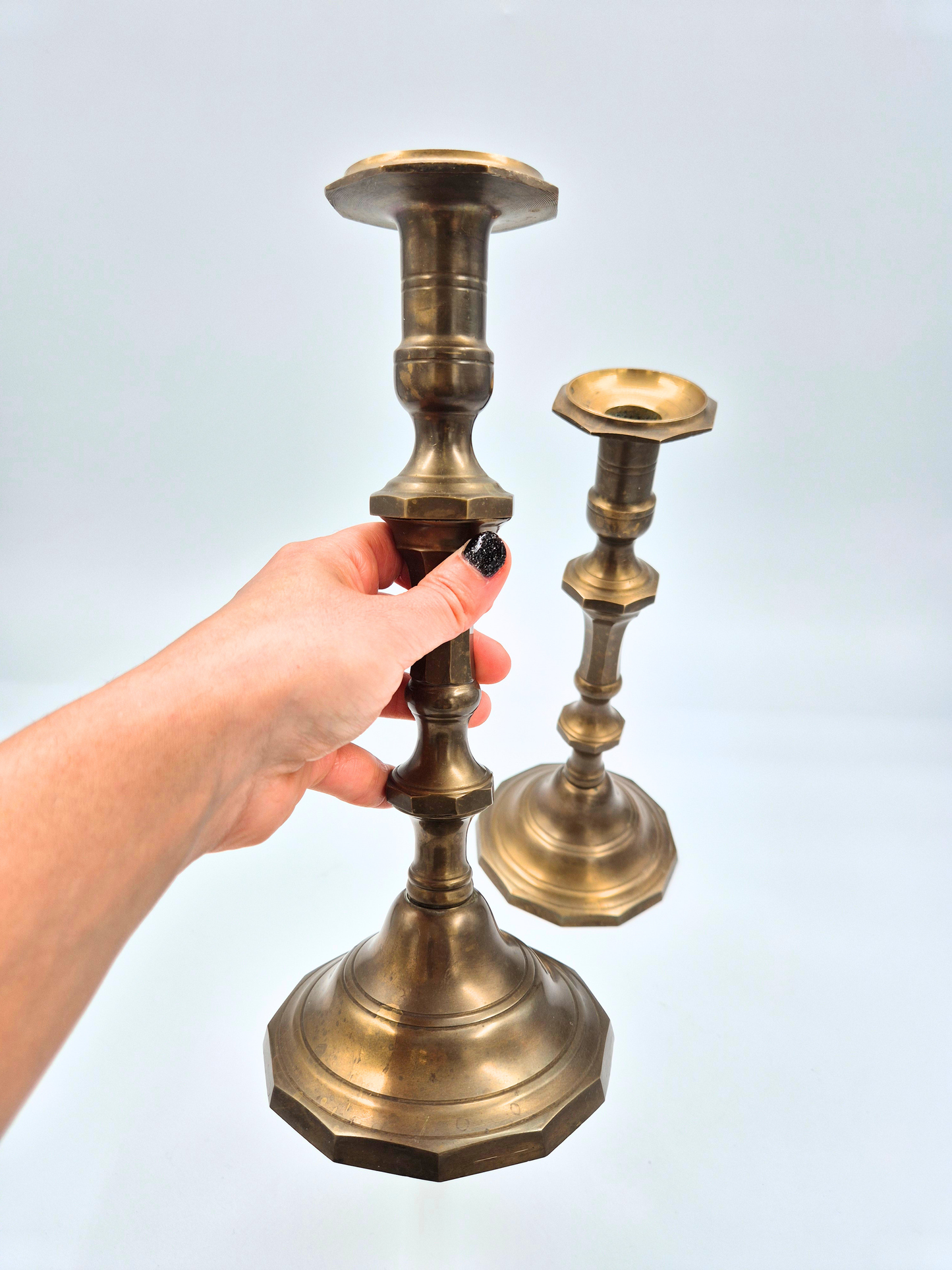 Vintage Brass Candlesticks Pair – 30 cm – Beautiful Aged Patina