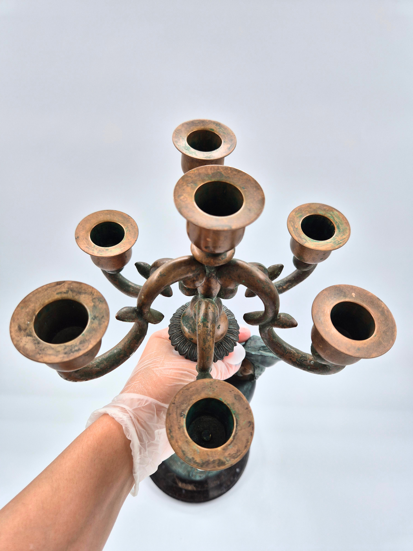 Antique 5-Arm Figural Candelabra – Bronze Style – Sculptural – 48.5 cm – Patinated
