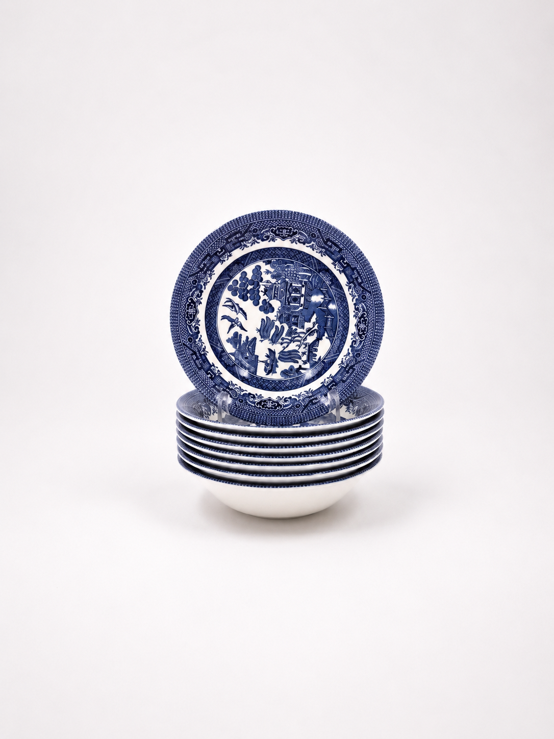 Set of 8 Vintage Churchill England Blue Willow Dessert Bowls | Blue & White English Transferware