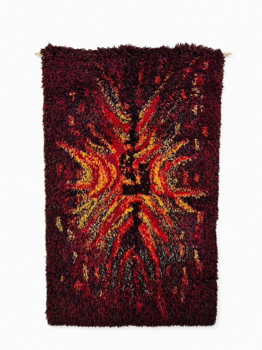 Vintage Finnish Wall Rug “Tulikukka” by Suvi Peura – Large Handwoven Textile Art 175 x 110 cm