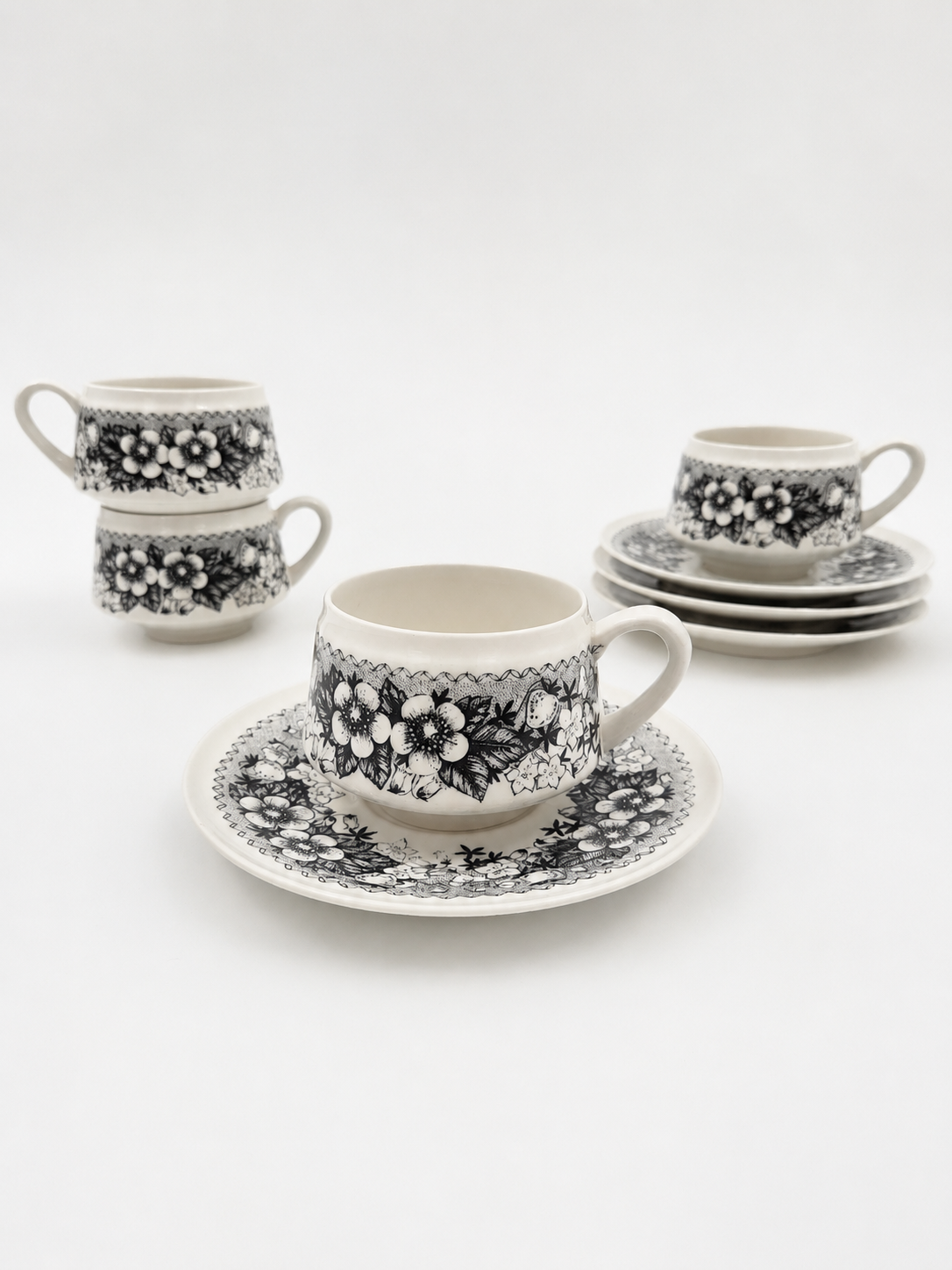 Set of 4 vintage Arabia Finland Talvikki Espresso Cup & Saucer – Finnish Floral Ceramic