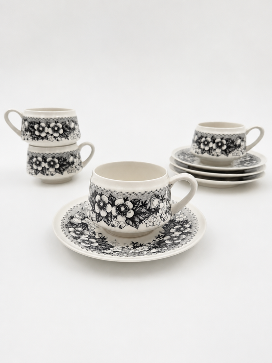Set of 4 vintage Arabia Finland Talvikki Espresso Cup & Saucer – Finnish Floral Ceramic