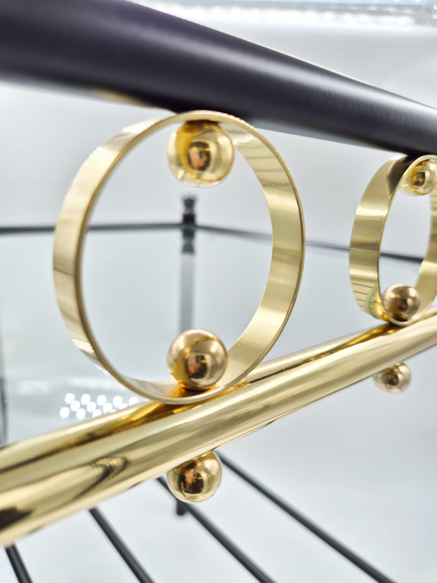 Vintage Finnish Side Tables (Pair) – Black Metal, Glass & Brass