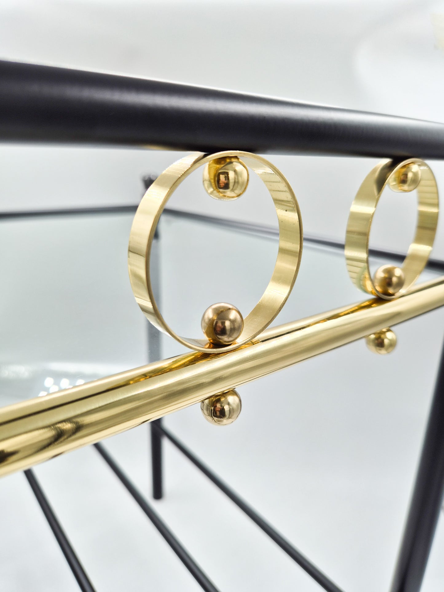 Vintage Finnish Side Tables (Pair) – Black Metal, Glass & Brass