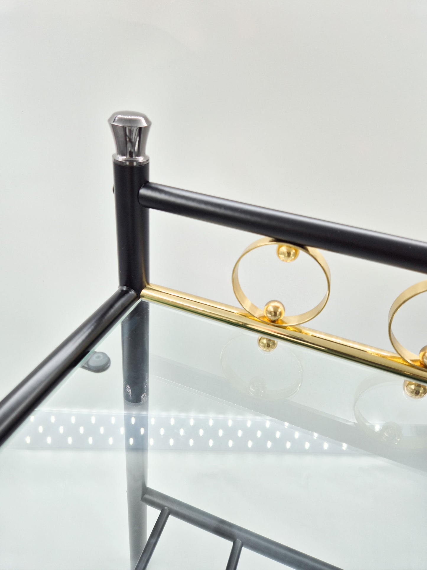 Vintage Finnish Side Tables (Pair) – Black Metal, Glass & Brass