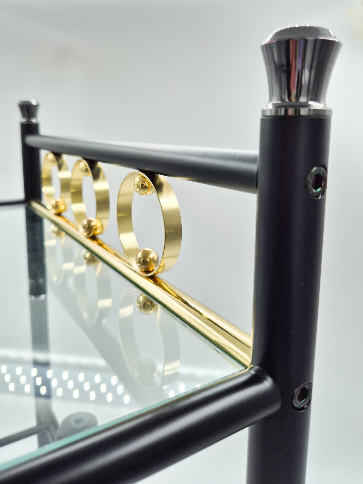 Vintage Finnish Side Tables (Pair) – Black Metal, Glass & Brass