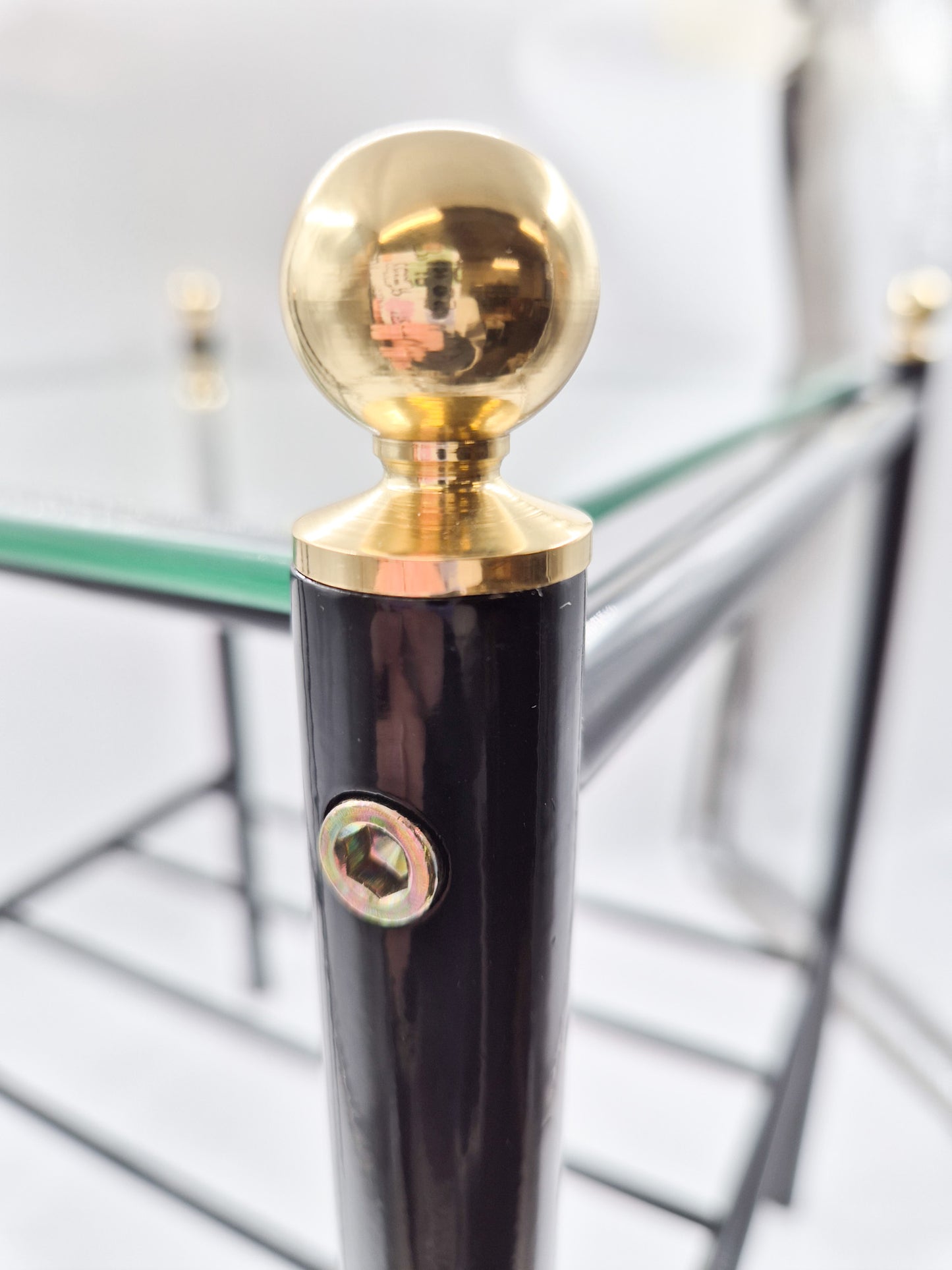 Vintage Finnish Side Tables (Pair) - Black Metal, Glass & Brass Details