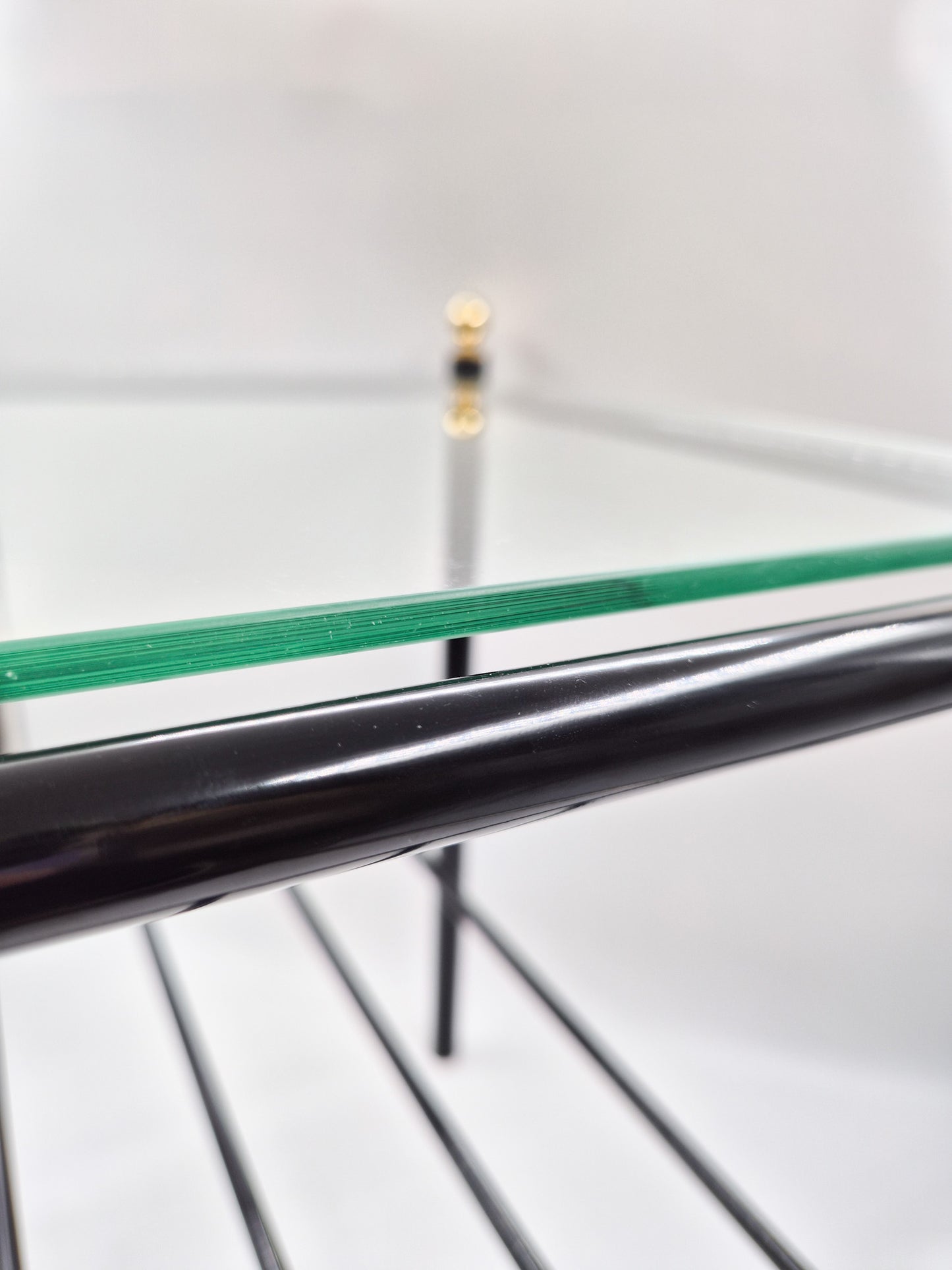 Vintage Finnish Side Tables (Pair) - Black Metal, Glass & Brass Details