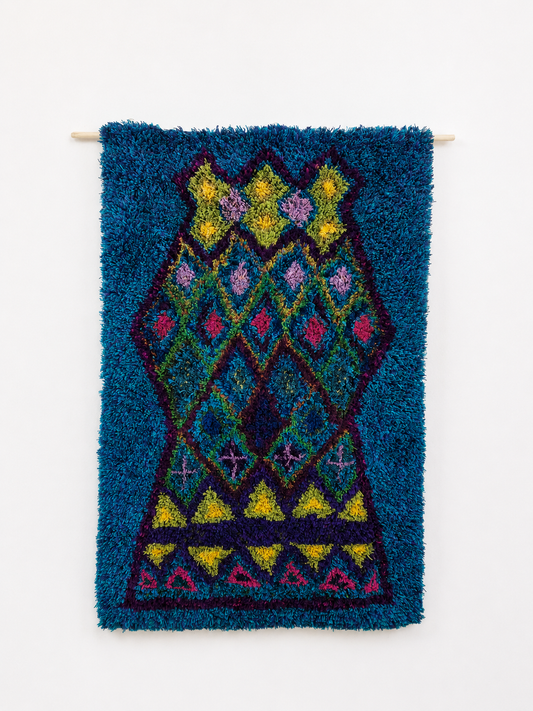 Vintage Scandinavian Ryijy Rya Wall Rug Wool Handmade - 105 x 160 cm