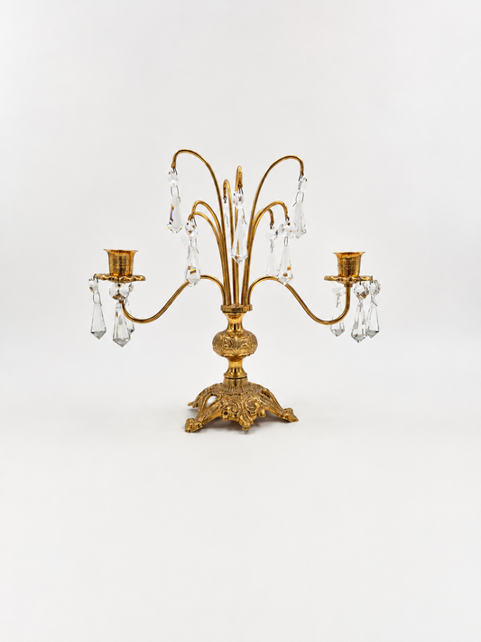 Vintage Turun Kristalli Crystal Candle Holder – Gold Candelabra 24,5 x 25,5 cm