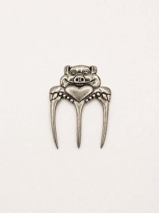 Vintage Pig Ham Fork – Silver Tone Scandinavian Serving Fork