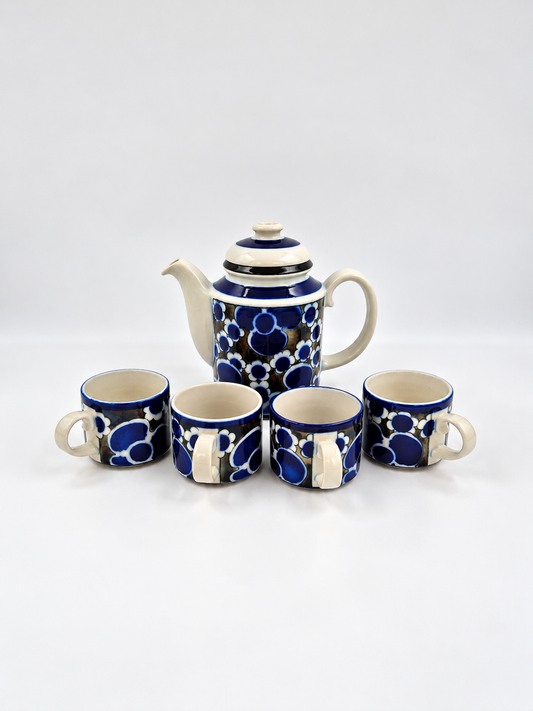 Arabia Saara Coffee Set – Anja Jaatinen-Winquist, 4 Cups & Coffee Pot, 1971–1976