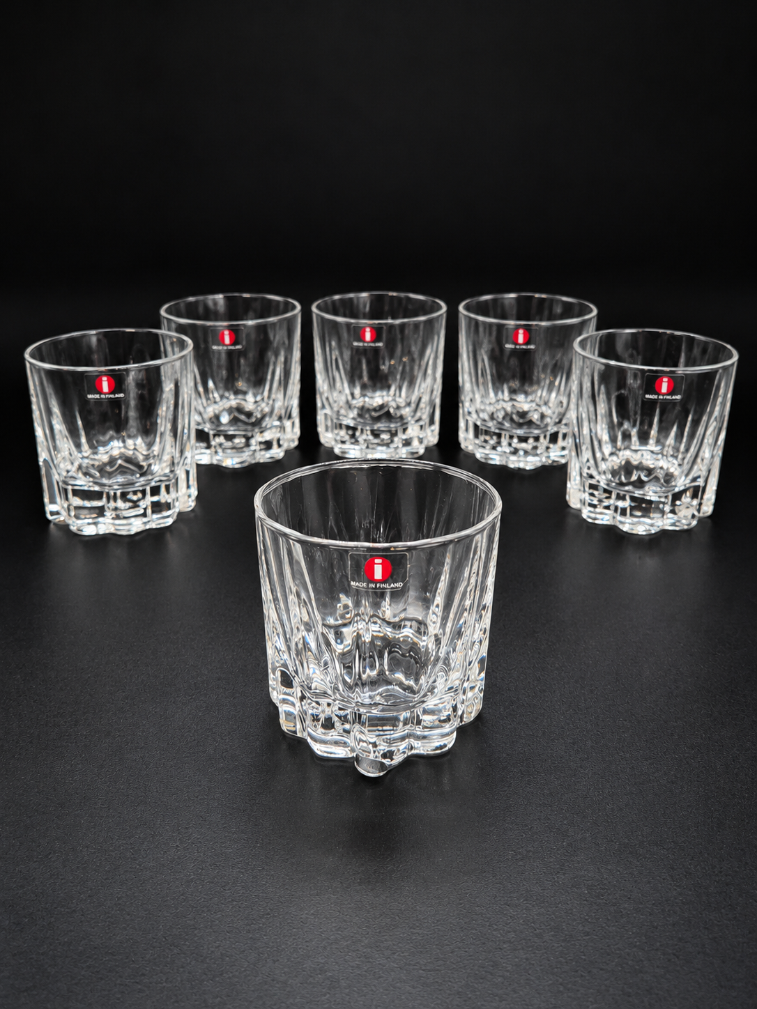 Set of 6 Iittala Jussi Whisky Glasses by Tapio Wirkkala, Finnish Glassware, 1976–1977