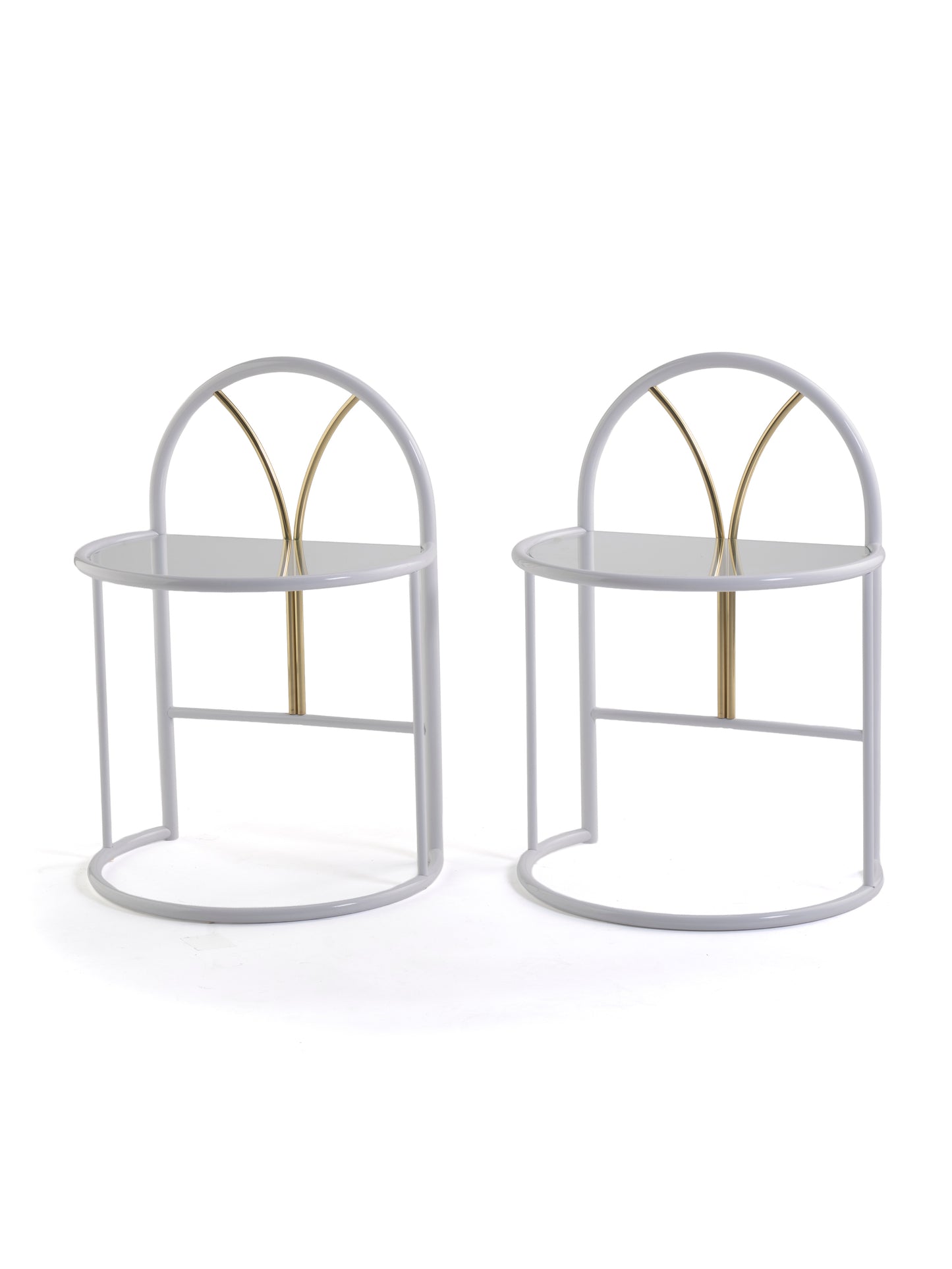 Vintage Finnish Side Tables (Pair) – White Metal, Glass & Brass | Messin Oy
