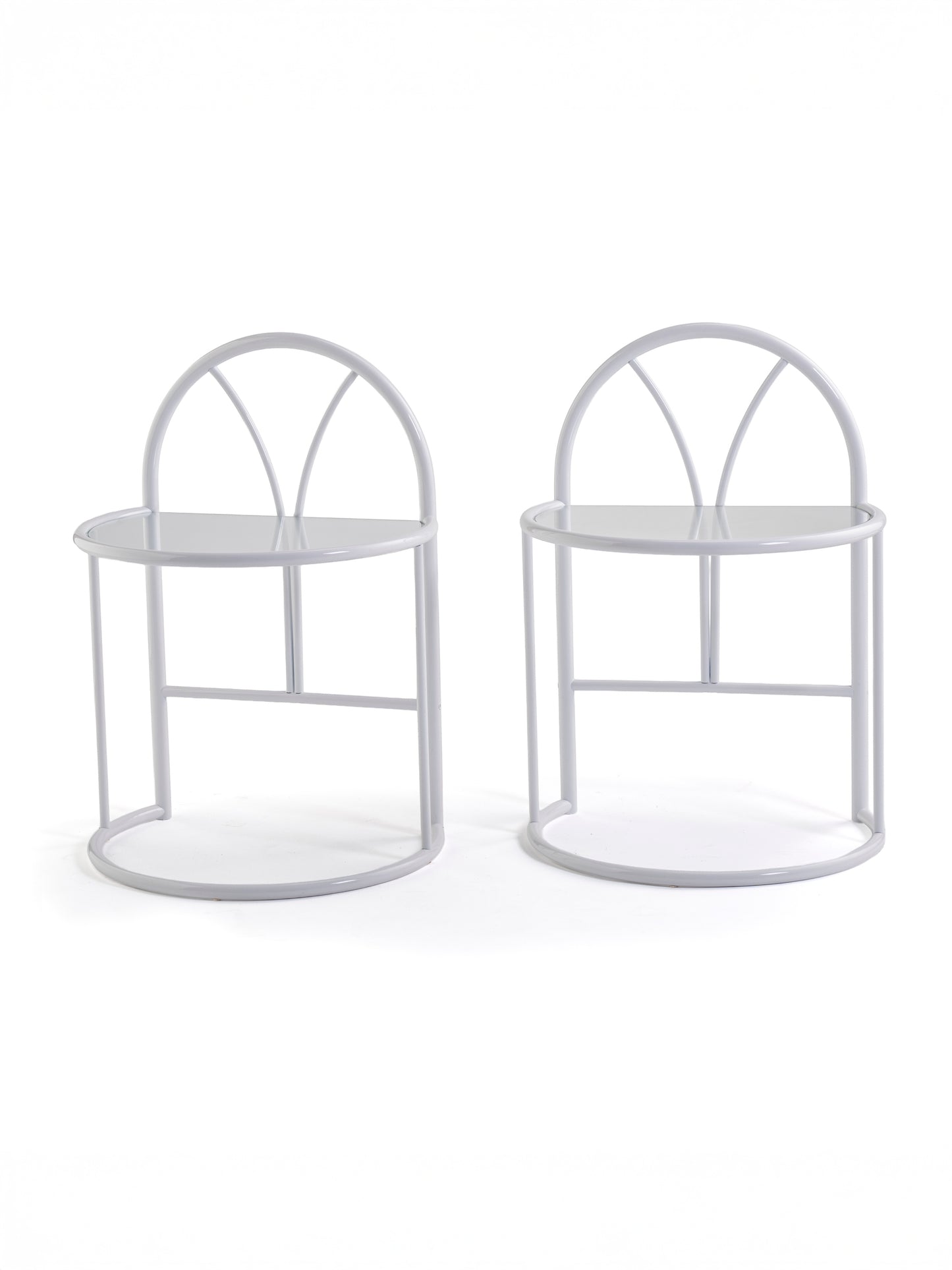 Vintage Finnish Side Tables (Pair) – White Metal, Glass | Messin Oy