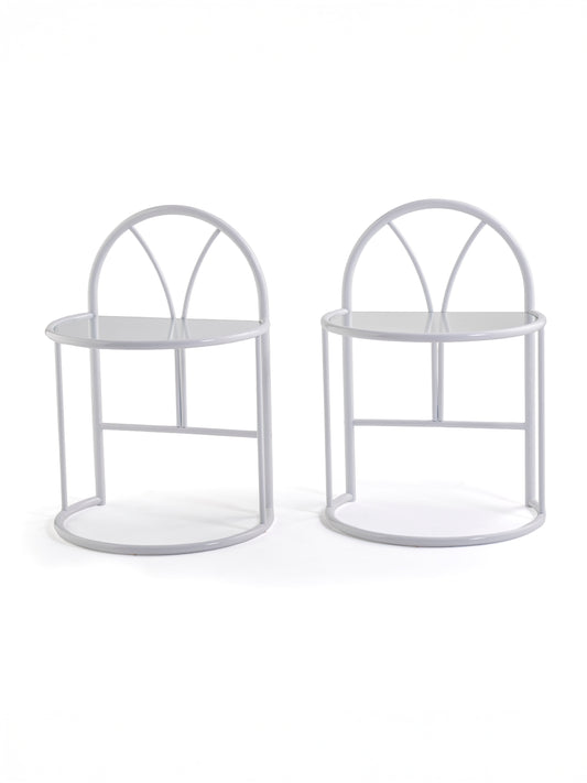 Vintage Finnish Side Tables (Pair) – White Metal, Glass | Messin Oy
