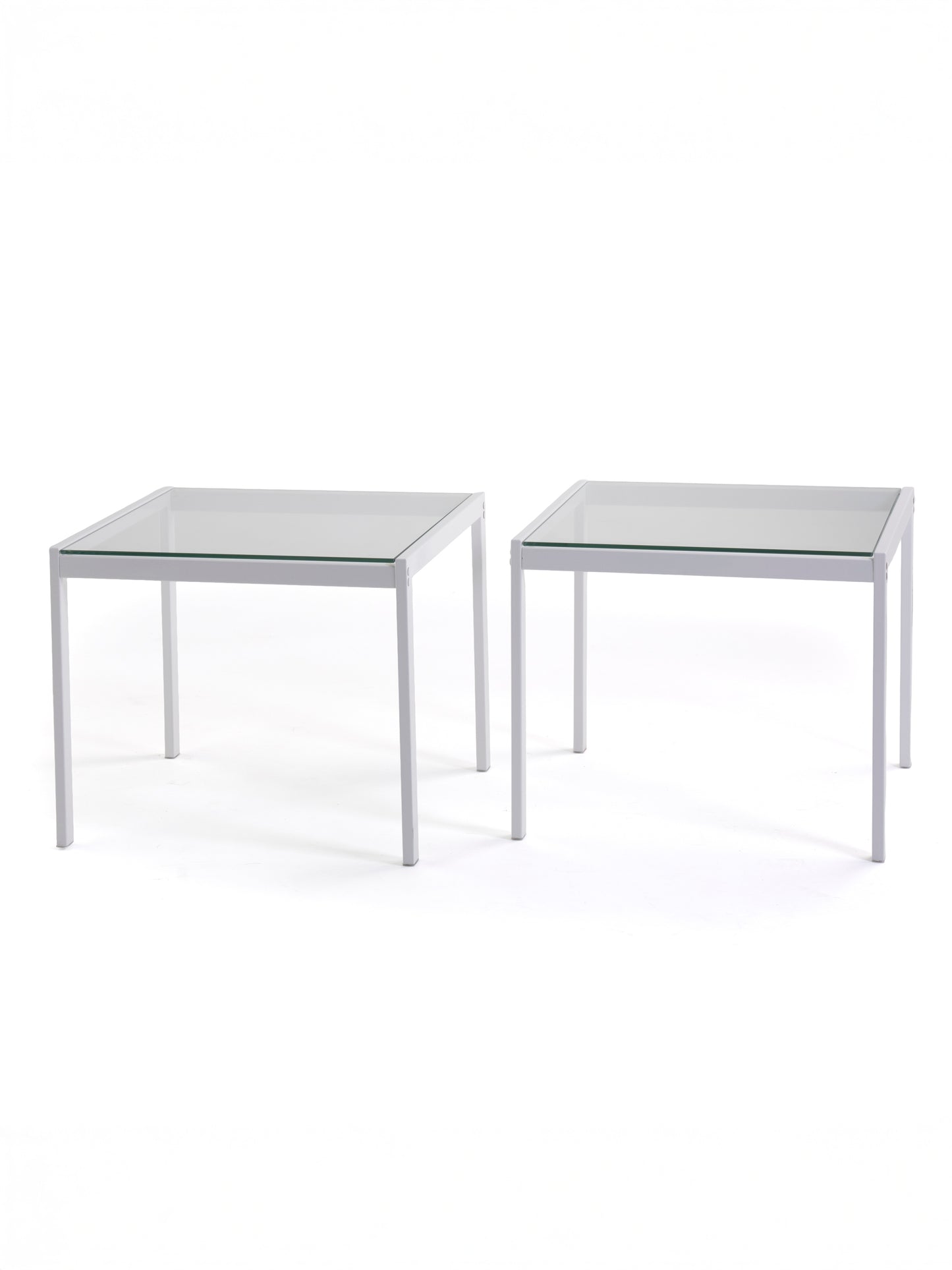 Pair of Finnish Vintage Modern Side Tables | 1970s White Metal & Glass