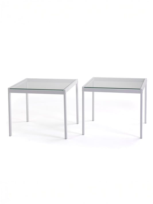 Pair of Finnish Vintage Modern Side Tables | 1970s White Metal & Glass