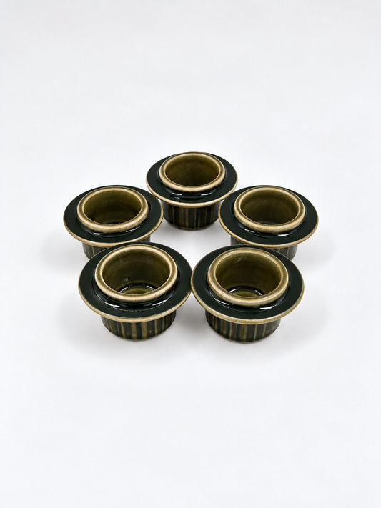 Set of 5, Arabia Kosmos Green Egg Cups, Gunvor Olin-Grönqvist, 1964–1976