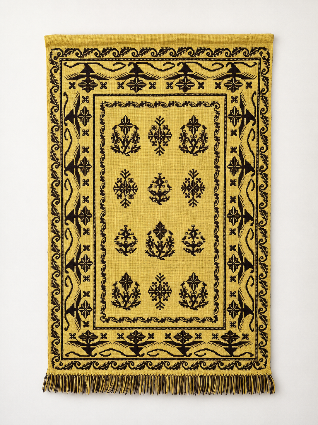 Vintage Finnish Täkänä Wall Hanging, Reversible Brown & Lime Green Double-Weave Tapestry, Nordic Folk Art Textile, 100 x 73 cm